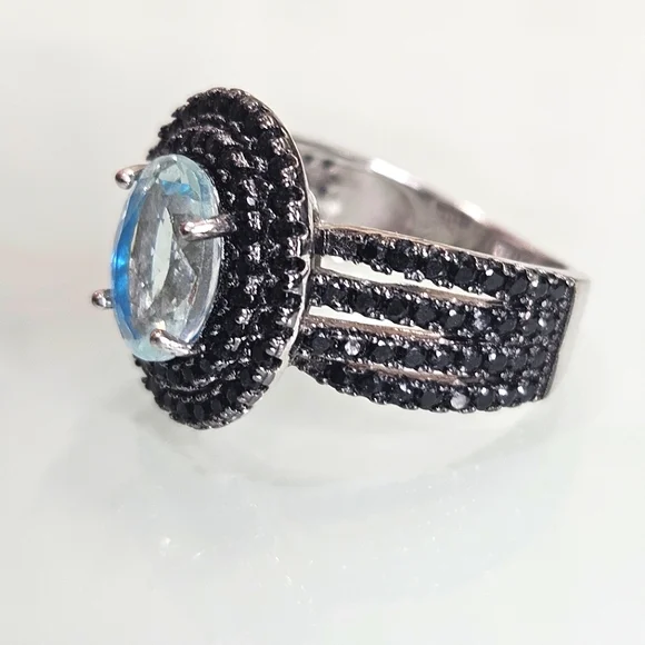 Aquamarine & Spinel Sterling Silver Ring 925 Size 5 US